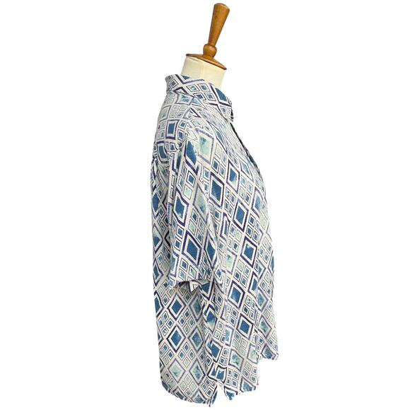 Island Republic 100% Silk Short Sleeve Geometric Button Up Top Size XL - Picture 4 of 6